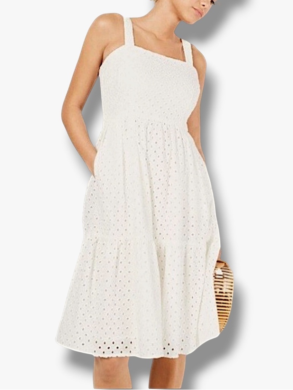 Vince Camuto Eyelet Sundress White Cotton Classic Square Neck Dress Lined 16 - Picture 2 of 16
